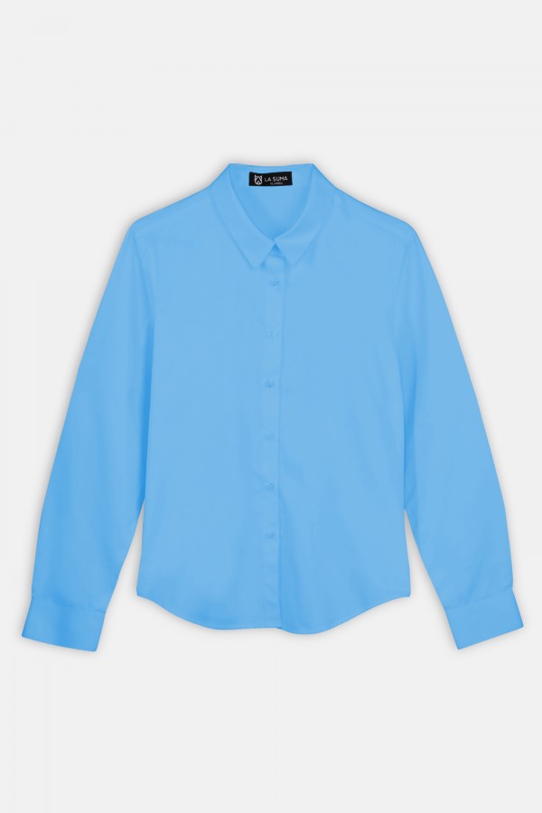 Womens Cotton Oxford Long Sleeve Collar Single Pocket Uniform Shirt/Blouse